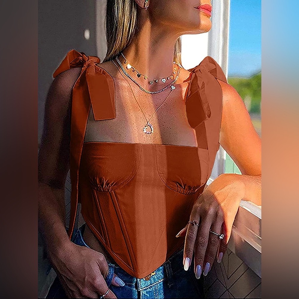 NWT (S) Sexy Bustier Crop Top Strappy Tie Up Shoulder Sleeveless Corset Top